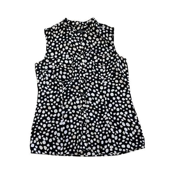 Notations Medium black white print mandarin collar button front pocket tunic v-n - Picture 5 of 9